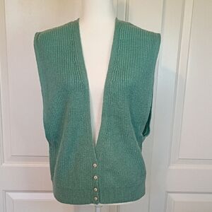 Vintage Tilbury Sea Green V Neck Sweater Knit Vest Size Medium